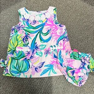 Lilly Pulitzer Pink and Green Floral Baby Dress with Bloomers 3-6 months